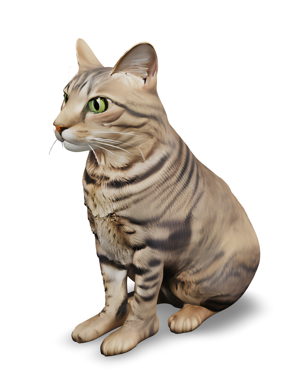 寫實風格貓咪 3D 列印成品渲染