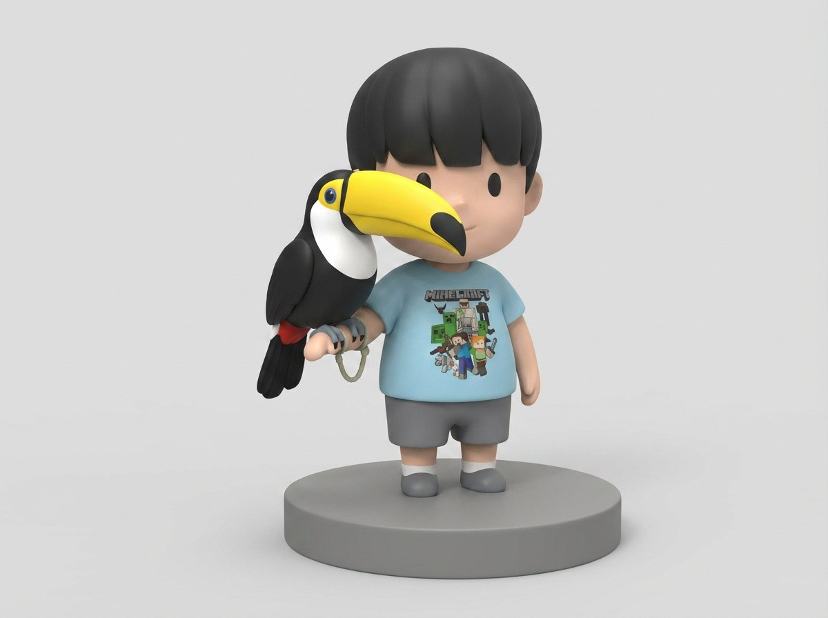 男孩與大嘴鳥互動的珍貴瞬間